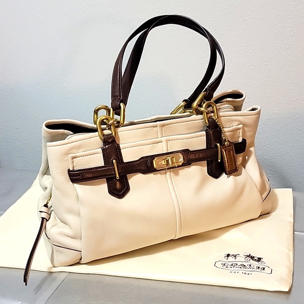 Coach Chelsea Leather Jayden Carryall, Cream with Chocolate accents